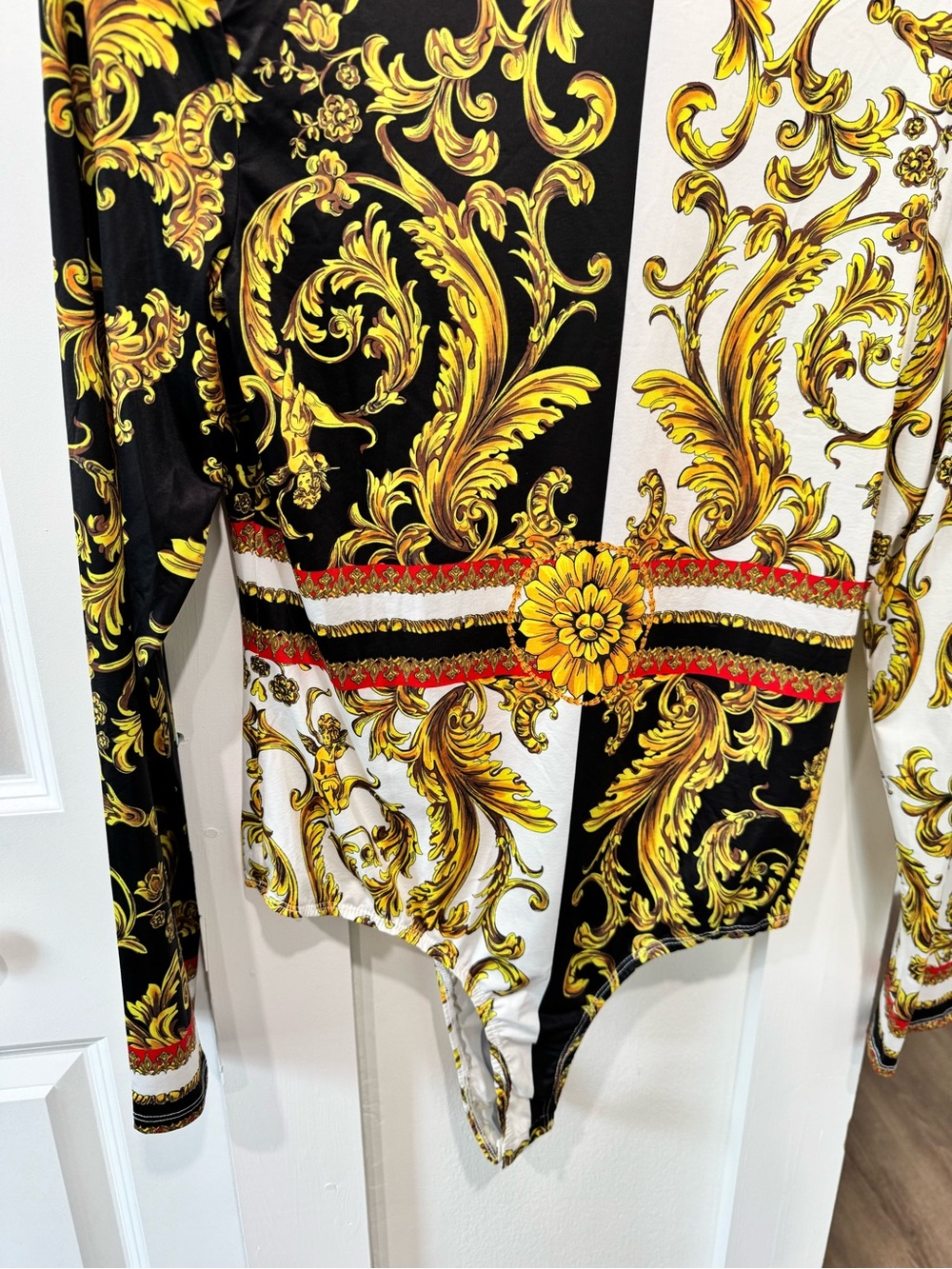 Versace-Inspired Black & White Baroque Print Bodysuit - Picture 4 of 7